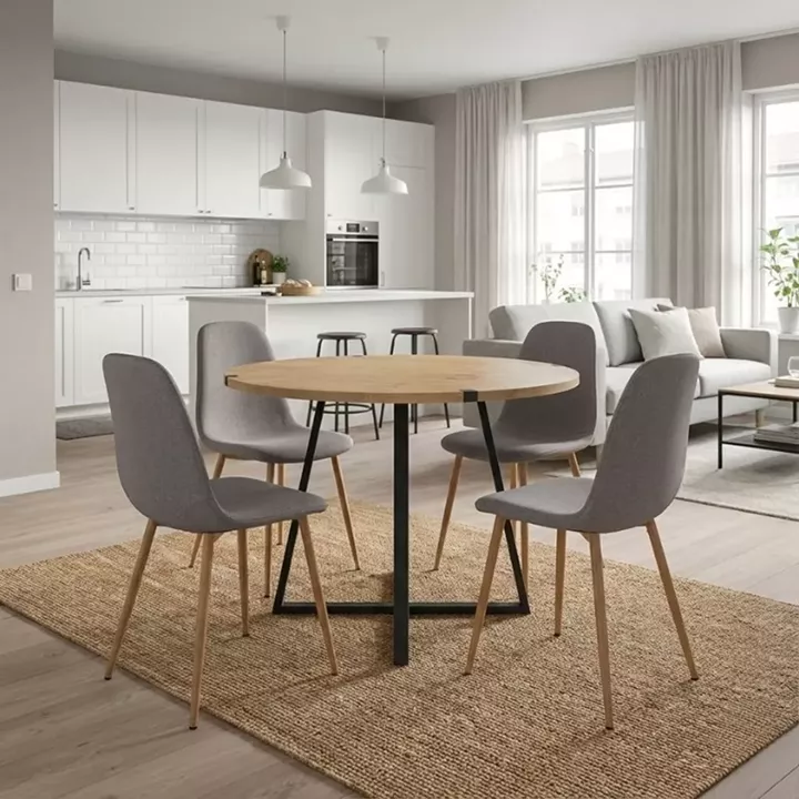 Σετ τραπεζαρία 5τμχ Rubes - Iris Megapap χρώμα φυσικό οξιάς - ανοιχτό μπεζ Ø100x78εκ.