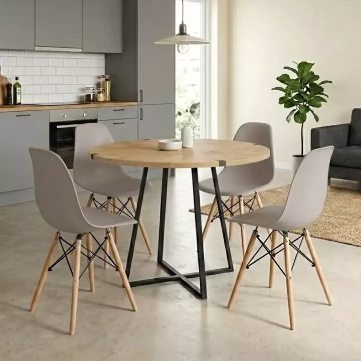 Σετ τραπεζαρία 5τμχ Rubes - Nova Megapap χρώμα φυσικό οξιάς - cappuccino Ø100x78εκ.