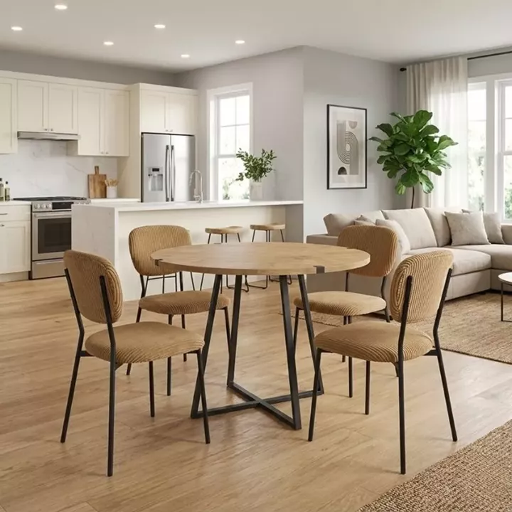 Σετ τραπεζαρία 5τμχ Rubes - Kevin Megapap χρώμα φυσικό οξιάς - μουσταρδί Ø100x78εκ.