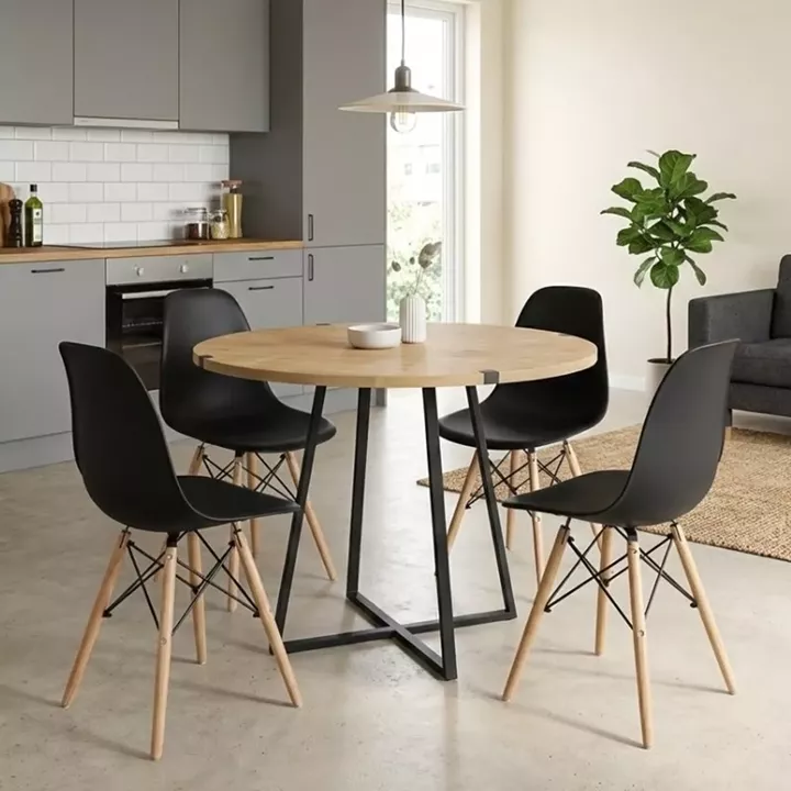 Σετ τραπεζαρία 5τμχ Rubes - Nova Megapap χρώμα φυσικό οξιάς - μαύρο Ø100x78εκ.