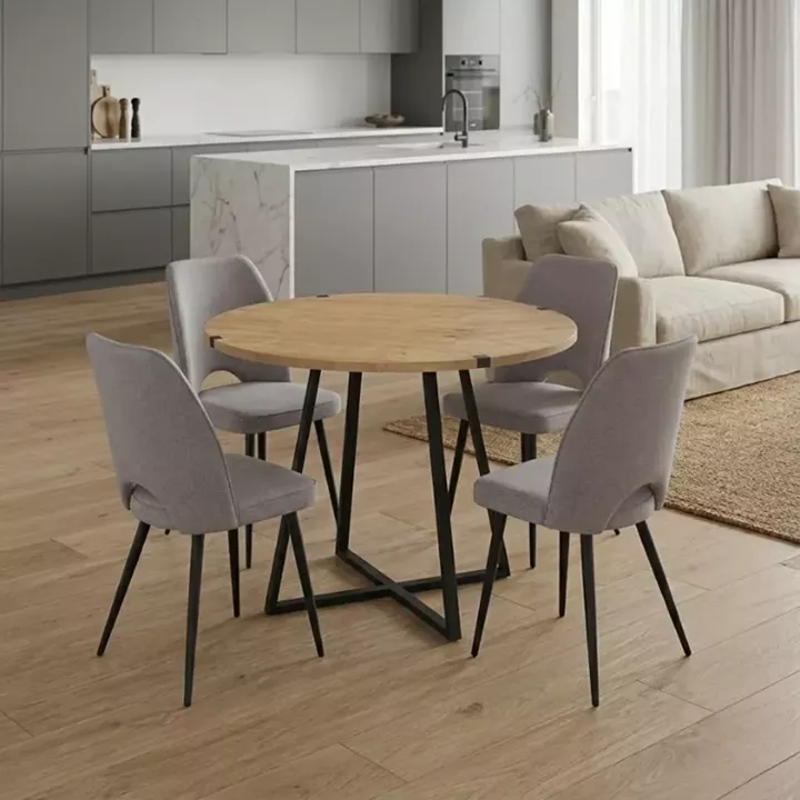 Σετ τραπεζαρία 5τμχ Rubes - Christy Megapap χρώμα φυσικό οξιάς - ανοιχτό μπεζ Ø100x78εκ.