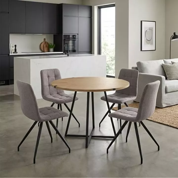 Σετ τραπεζαρία 5τμχ Rubes - Bianca Megapap χρώμα φυσικό οξιάς - ανοιχτό μπεζ Ø100x78εκ.