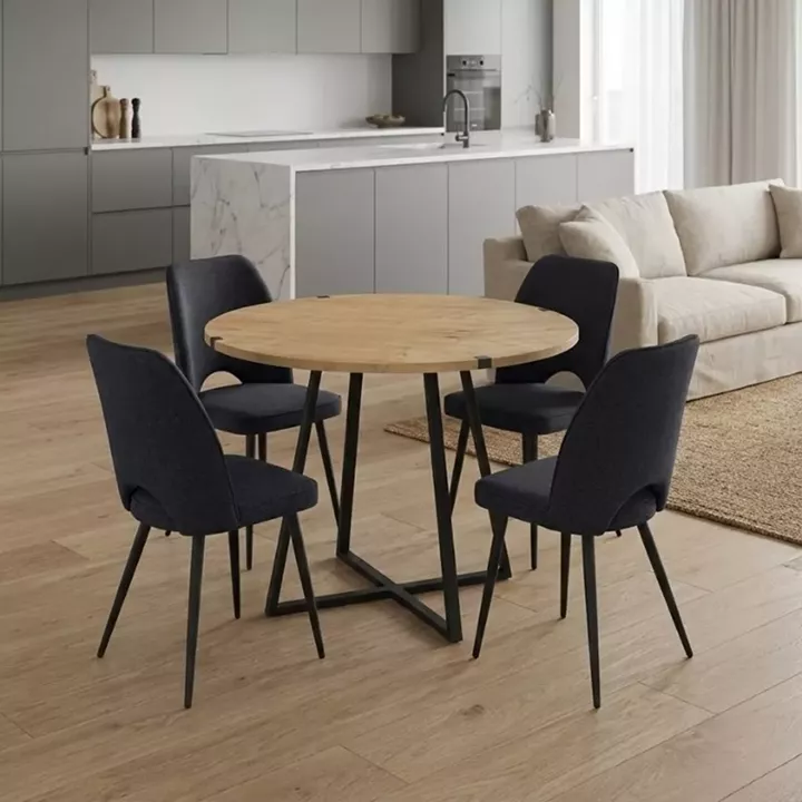 Σετ τραπεζαρία 5τμχ Rubes - Christy Megapap χρώμα φυσικό οξιάς - ανθρακί Ø100x78εκ.