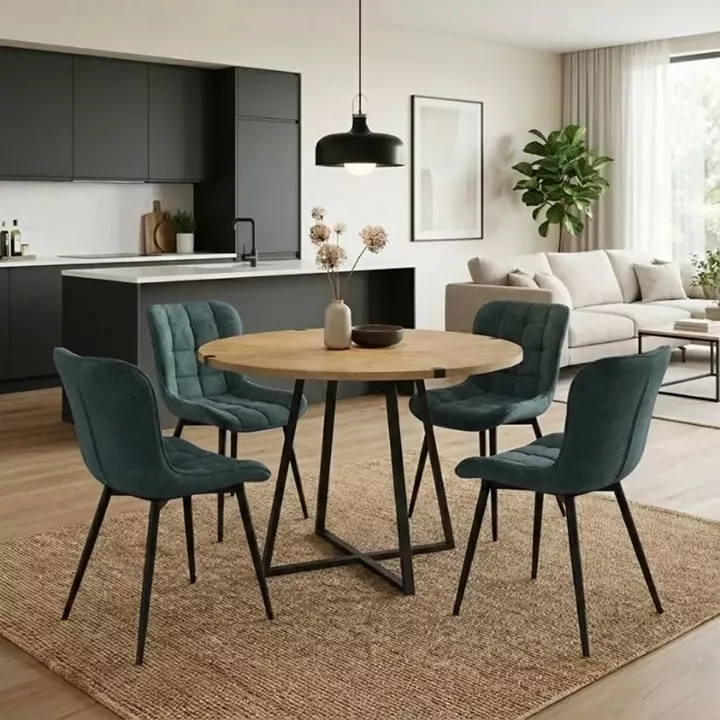 Σετ τραπεζαρία 5τμχ Rubes - Chiara Megapap χρώμα φυσικό οξιάς - πράσινο Ø100x78εκ.