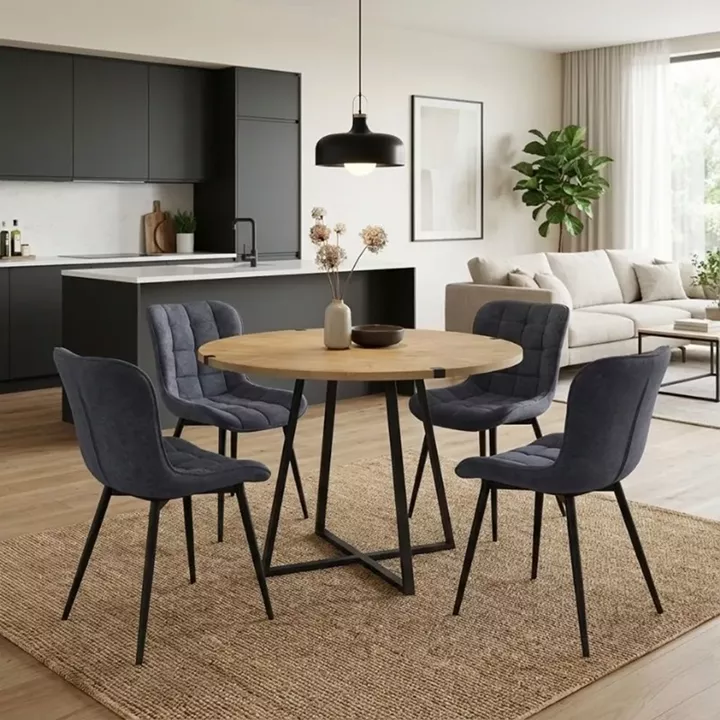 Σετ τραπεζαρία 5τμχ Rubes - Chiara Megapap χρώμα φυσικό οξιάς - ανθρακί Ø100x78εκ.