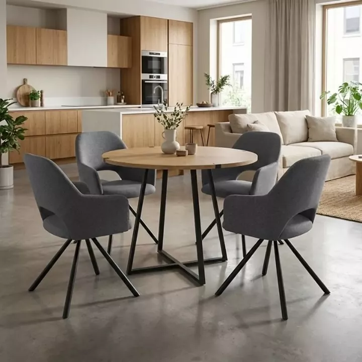 Σετ τραπεζαρία 5τμχ Rubes - Gabriel Megapap χρώμα φυσικό οξιάς - γκρι Ø100x78εκ.