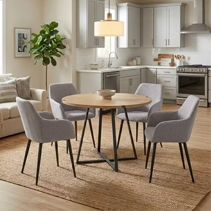 Σετ τραπεζαρία 5τμχ Rubes - Monica Megapap χρώμα φυσικό οξιάς - ανοιχτό μπεζ Ø100x78εκ.