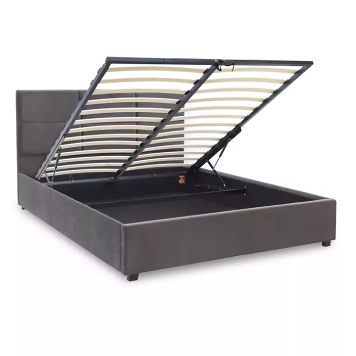 Κρεβάτι Kingston Megapap βελούδινο με αποθηκευτικό χώρο χρώμα ανθρακί 160x200εκ.