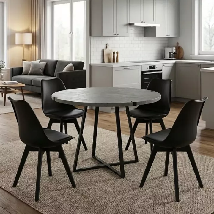 Σετ τραπεζαρία 5τμχ Rubes - Viva Megapap χρώμα γκρι σκυροδέματος - μαύρο Ø100x78εκ.