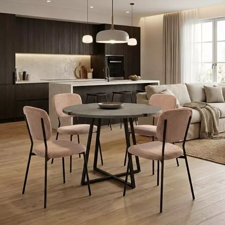 Σετ τραπεζαρία 5τμχ Rubes - Kevin Megapap χρώμα γκρι σκυροδέματος - μόκα Ø100x78εκ.