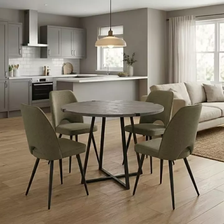 Σετ τραπεζαρία 5τμχ Rubes - Christy Megapap χρώμα γκρι σκυροδέματος - λαδί Ø100x78εκ.