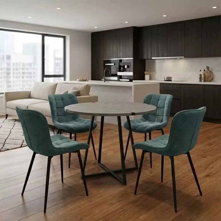 Σετ τραπεζαρία 5τμχ Rubes - Chiara Megapap χρώμα γκρι σκυροδέματος - πράσινο Ø100x78εκ.