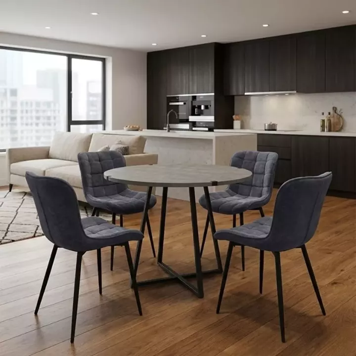 Σετ τραπεζαρία 5τμχ Rubes - Chiara Megapap χρώμα γκρι σκυροδέματος - ανθρακί Ø100x78εκ.