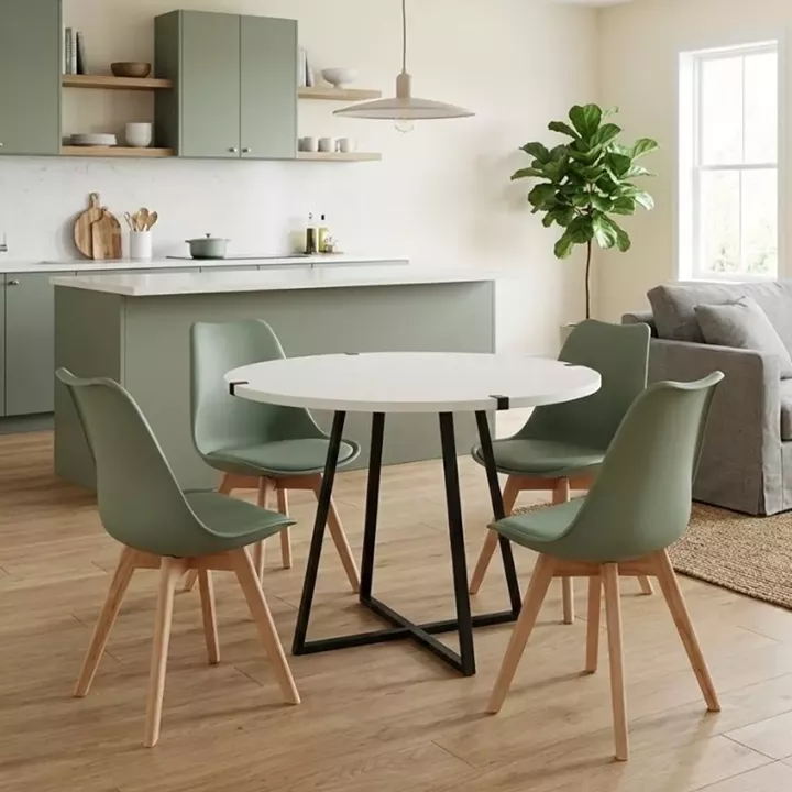 Σετ τραπεζαρία 5τμχ Rubes - Viva Megapap χρώμα λευκό - φυστικί Ø100x78εκ.