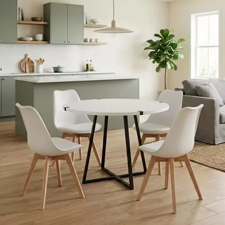 Σετ τραπεζαρία 5τμχ Rubes - Viva Megapap χρώμα λευκό - λευκό/φυσικό πόδι Ø100x78εκ.