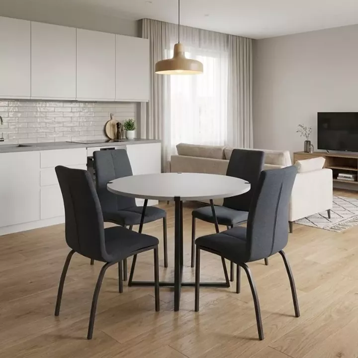 Σετ τραπεζαρία 5τμχ Rubes - Fina Megapap χρώμα λευκό - ανθρακί Ø100x78εκ.