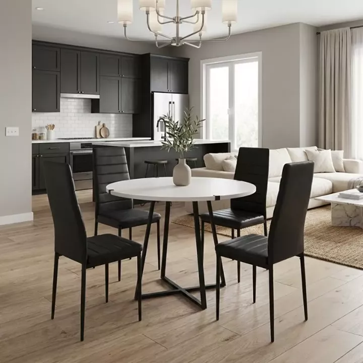 Σετ τραπεζαρία 5τμχ Rubes - Rosa Megapap χρώμα λευκό - μαύρο Ø100x78εκ.