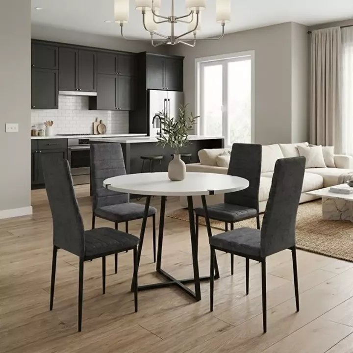 Σετ τραπεζαρία 5τμχ Rubes - Rosa Megapap χρώμα λευκό - γκρι Ø100x78εκ.