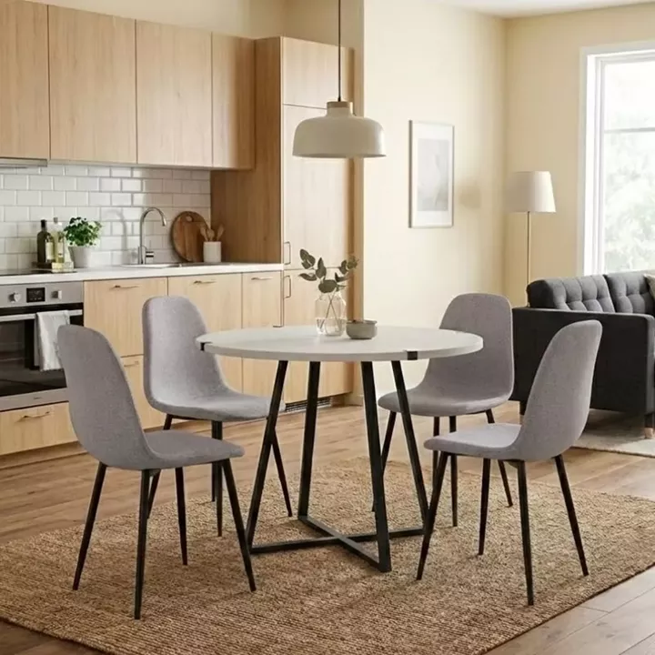 Σετ τραπεζαρία 5τμχ Rubes - Iris Megapap χρώμα λευκό - ανοιχτό μπεζ Ø100x78εκ.