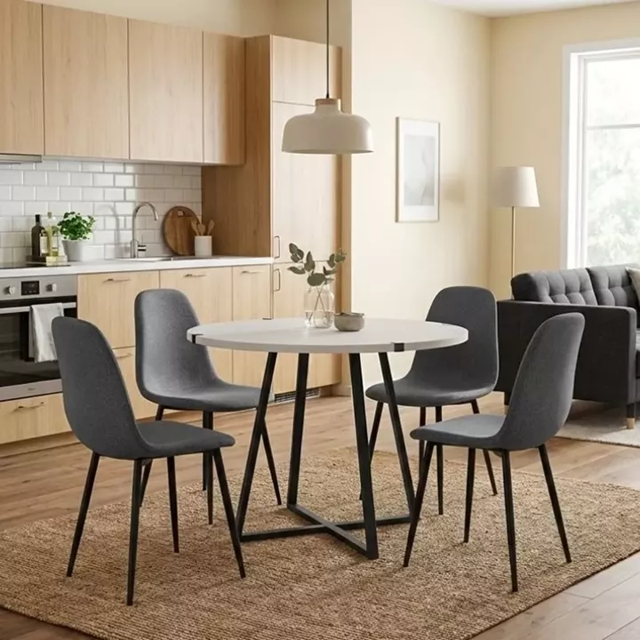 Σετ τραπεζαρία 5τμχ Rubes - Iris Megapap χρώμα λευκό - γκρι Ø100x78εκ.