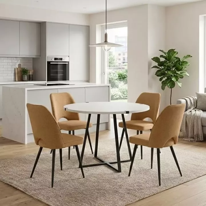 Σετ τραπεζαρία 5τμχ Rubes - Christy Megapap χρώμα λευκό - μουσταρδί Ø100x78εκ.