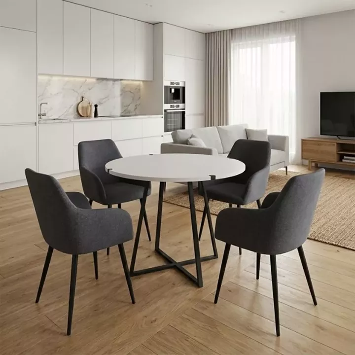 Σετ τραπεζαρία 5τμχ Rubes - Monica Megapap χρώμα λευκό - γκρι Ø100x78εκ.