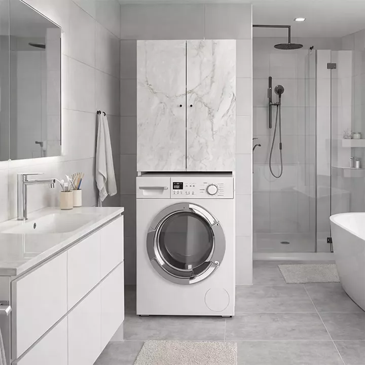 Έπιπλο πλυντηρίου Romme Megapap χρώμα λευκό εφέ μαρμάρου 65x27,1x180εκ.