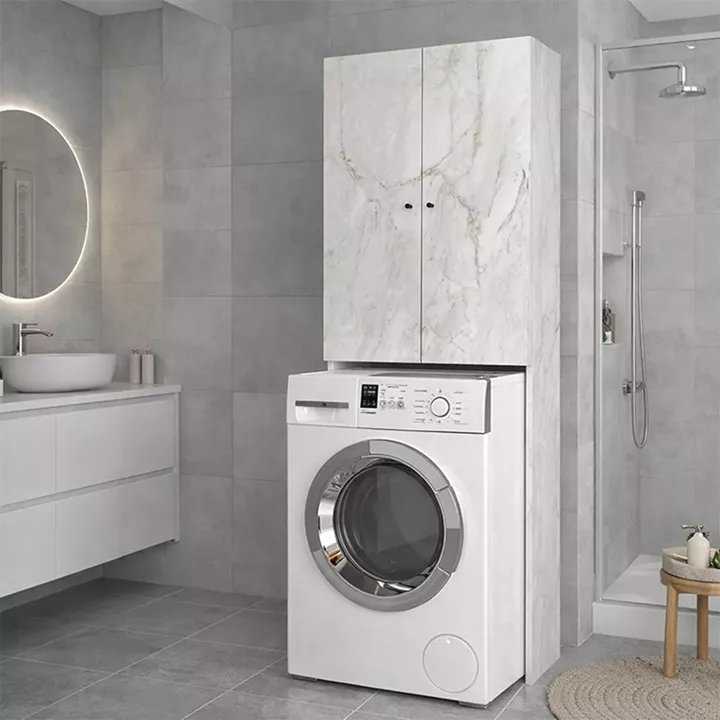 Έπιπλο πλυντηρίου Romme Megapap χρώμα λευκό εφέ μαρμάρου 65x27,1x180εκ.