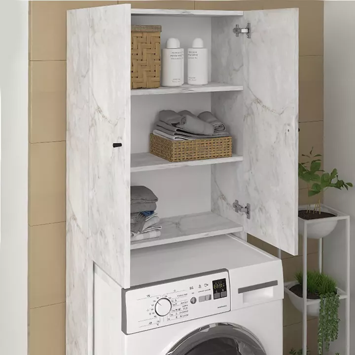 Έπιπλο πλυντηρίου Romme Megapap χρώμα λευκό εφέ μαρμάρου 65x27,1x180εκ.