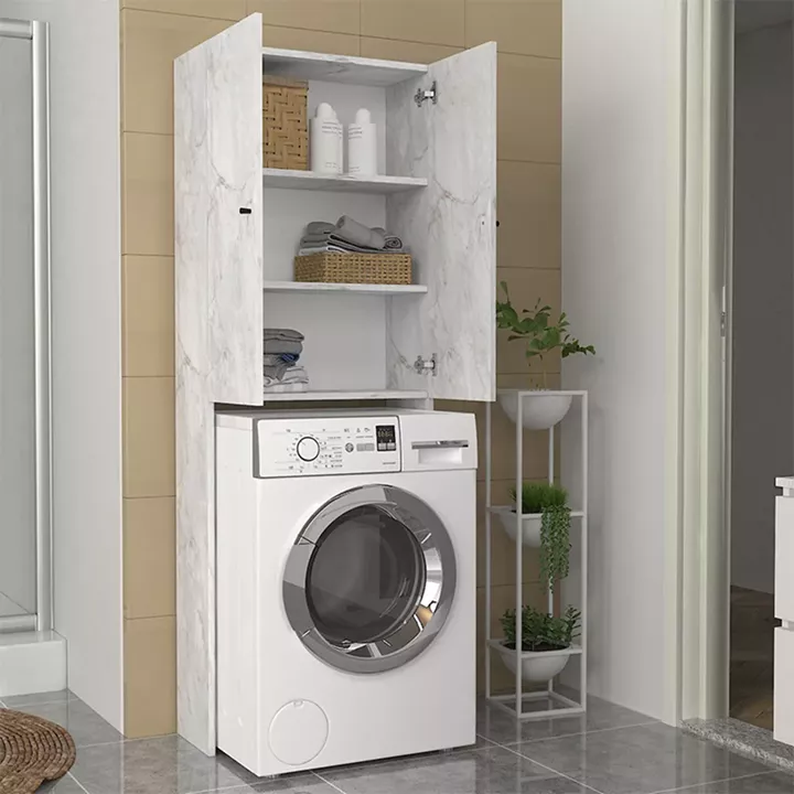 Έπιπλο πλυντηρίου Romme Megapap χρώμα λευκό εφέ μαρμάρου 65x27,1x180εκ.