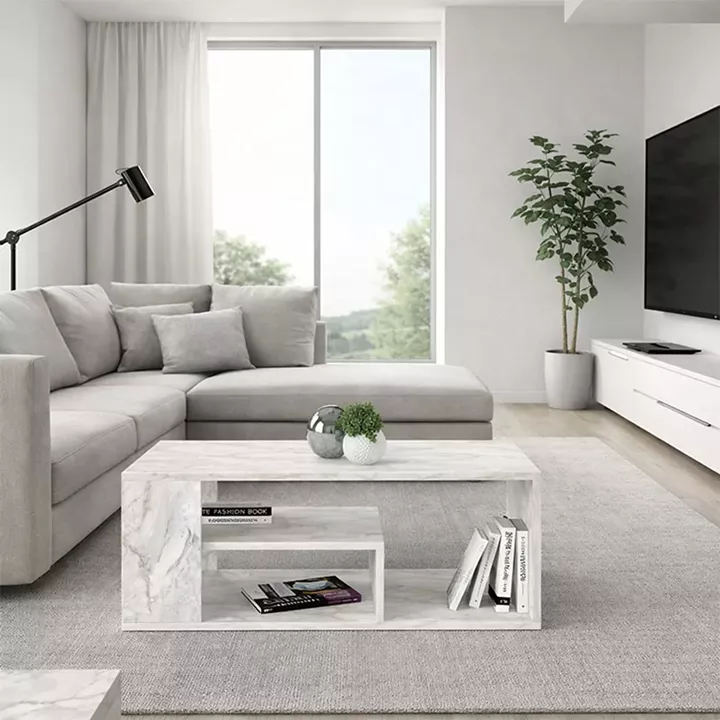 Τραπεζάκι σαλονιού Abdera Megapap χρώμα λευκό εφέ μαρμάρου 110x60x42εκ.
