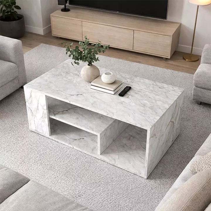 Τραπεζάκι σαλονιού Abdera Megapap χρώμα λευκό εφέ μαρμάρου 110x60x42εκ.