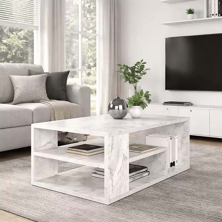 Τραπεζάκι σαλονιού Abdera Megapap χρώμα λευκό εφέ μαρμάρου 110x60x42εκ.