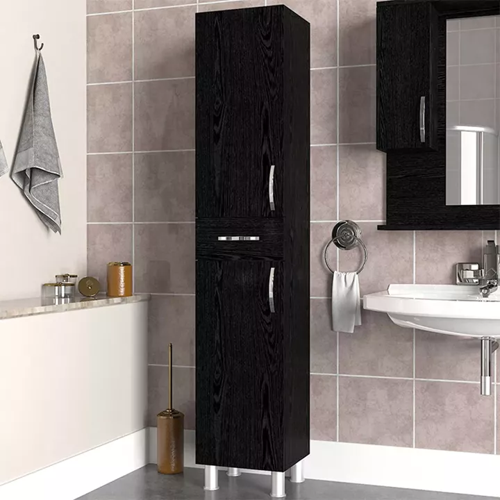 Ντουλάπι κουζίνας - μπάνιου Selina Megapap χρώμα sencron black 35x31x179εκ.