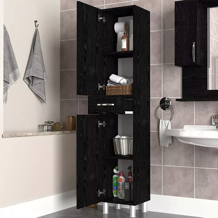 Ντουλάπι κουζίνας - μπάνιου Selina Megapap χρώμα sencron black 35x31x179εκ.