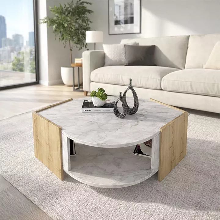 Τραπεζάκι σαλονιού Marbel Megapap χρώμα sapphire oak - λευκό εφέ μαρμάρου 75x75x40εκ.