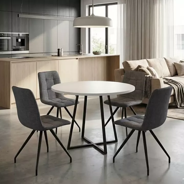 Σετ τραπεζαρία 5τμχ Rubes - Bianca Megapap χρώμα λευκό - γκρι Ø100x78εκ.