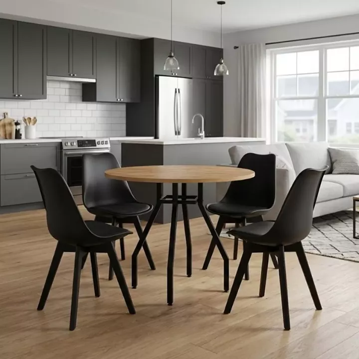 Σετ τραπεζαρία 5τμχ Roma - Viva Megapap χρώμα pine oak - μαύρο Ø80x75εκ.