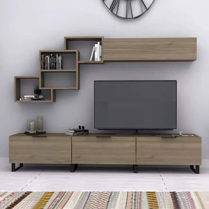 Σύνθεση τηλεόρασης Heydar Megapap χρώμα καρυδί 210x35x40εκ.