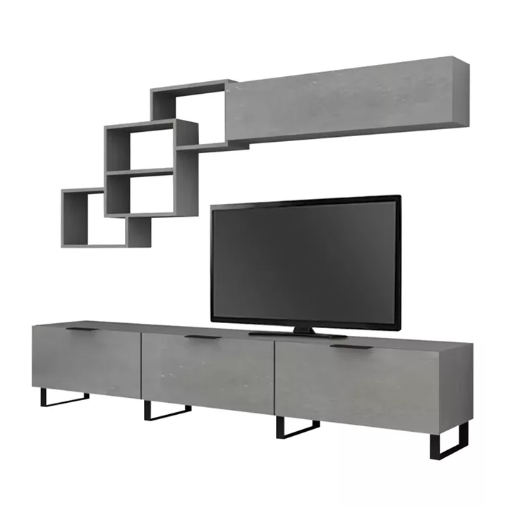 Σύνθεση τηλεόρασης Heydar Megapap χρώμα γκρι σκυροδέματος 210x35x40εκ.