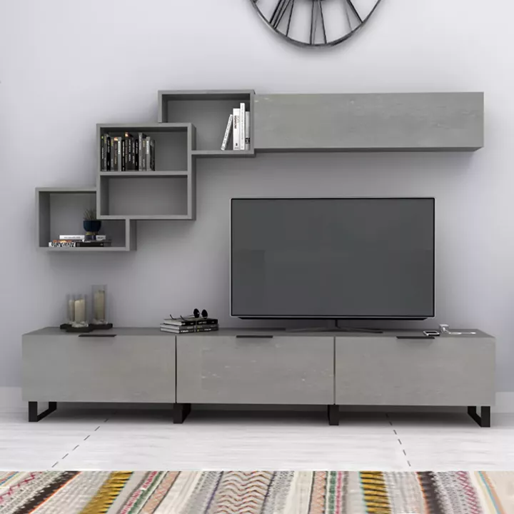 Σύνθεση τηλεόρασης Heydar Megapap χρώμα γκρι σκυροδέματος 210x35x40εκ.