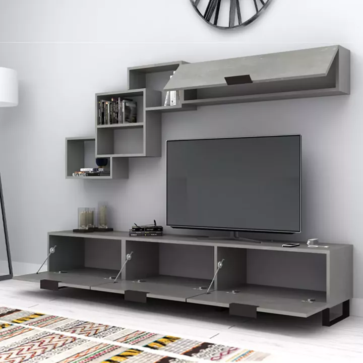 Σύνθεση τηλεόρασης Heydar Megapap χρώμα γκρι σκυροδέματος 210x35x40εκ.