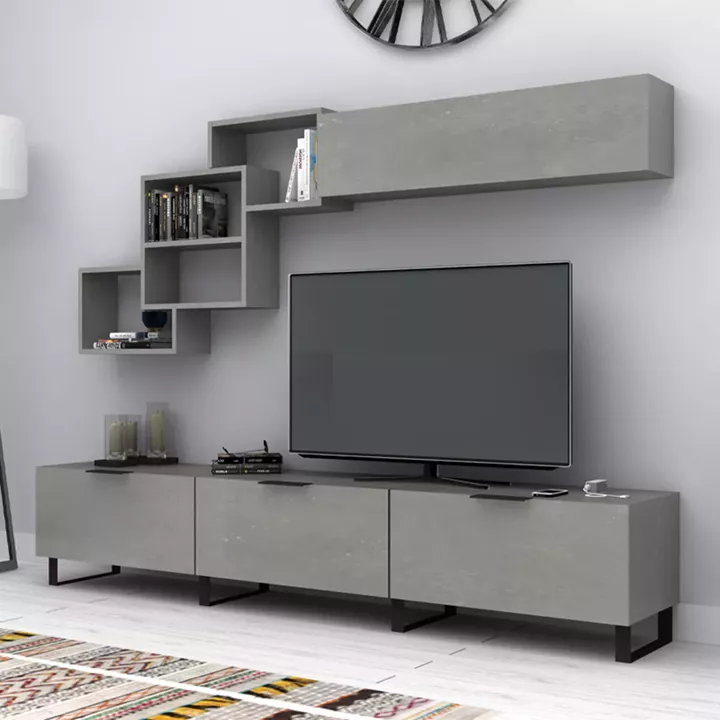 Σύνθεση τηλεόρασης Heydar Megapap χρώμα γκρι σκυροδέματος 210x35x40εκ.