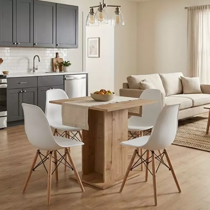 Σετ τραπεζαρία 5τμχ Allos - Nova Megapap χρώμα sapphire oak - λευκό 75x75x77εκ.