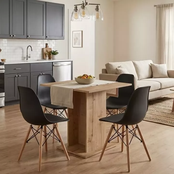 Σετ τραπεζαρία 5τμχ Allos - Nova Megapap χρώμα sapphire oak - μαύρο 75x75x77εκ.