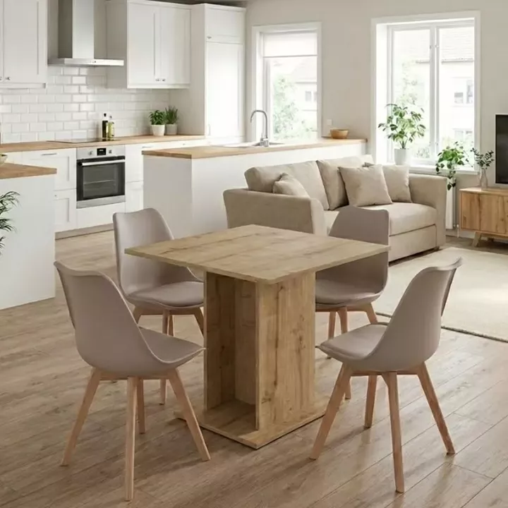 Σετ τραπεζαρία 5τμχ Allos - Viva Megapap χρώμα sapphire oak - cappuccino 75x75x77εκ.