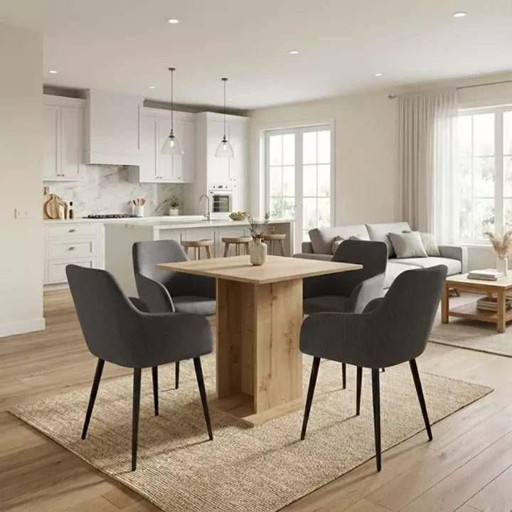 Σετ τραπεζαρία 5τμχ Allos - Monica Megapap χρώμα sapphire oak - γκρι 75x75x77εκ.