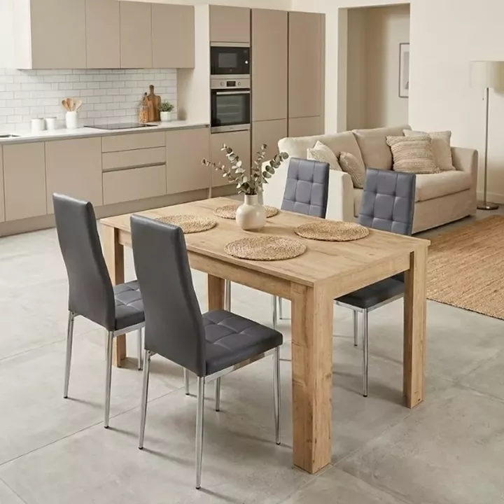 Σετ τραπεζαρία 5τμχ Darlen - Rosa Megapap χρώμα sapphire oak - γκρι/χρωμίου πόδι 125x72x74εκ.