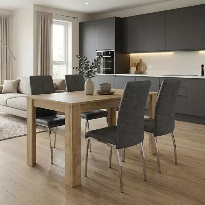 Σετ τραπεζαρία 5τμχ Darlen - Alma Megapap χρώμα sapphire oak - γκρι 125x72x74εκ.