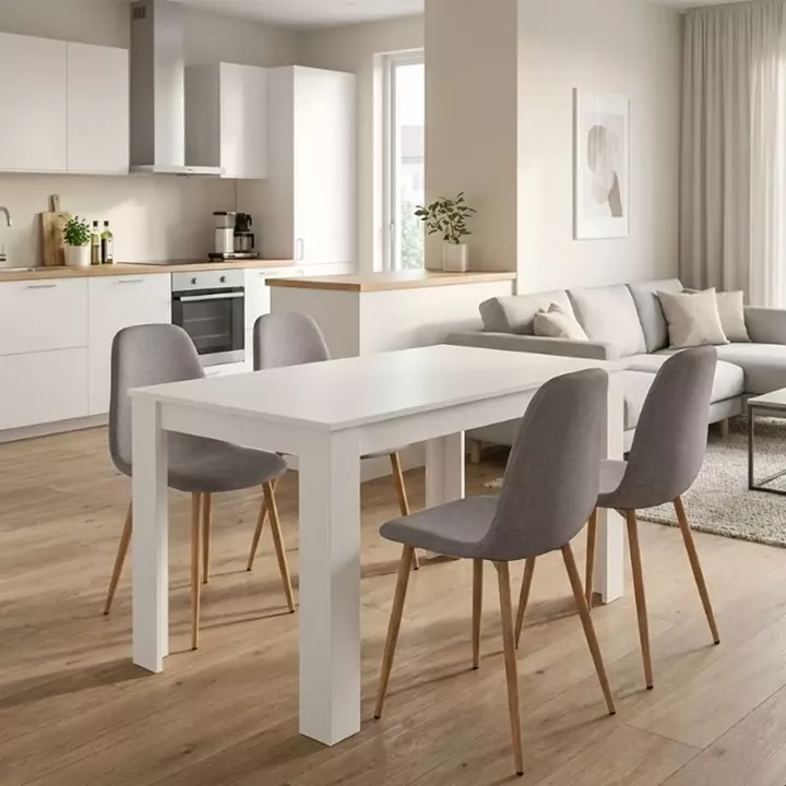 Σετ τραπεζαρία 5τμχ Darlen - Iris Megapap χρώμα λευκό - ανοιχτό μπεζ/φυσικό πόδι 125x72x74εκ.